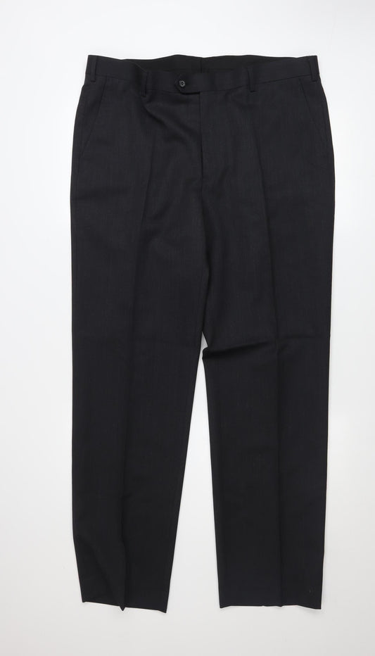 Mens UK Size 38L Black Label Peter Drew Regular Fit Dress Pants Black Trousers