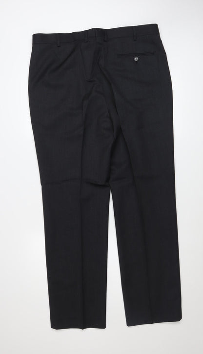 Mens UK Size 38L Black Label Peter Drew Regular Fit Dress Pants Black Trousers