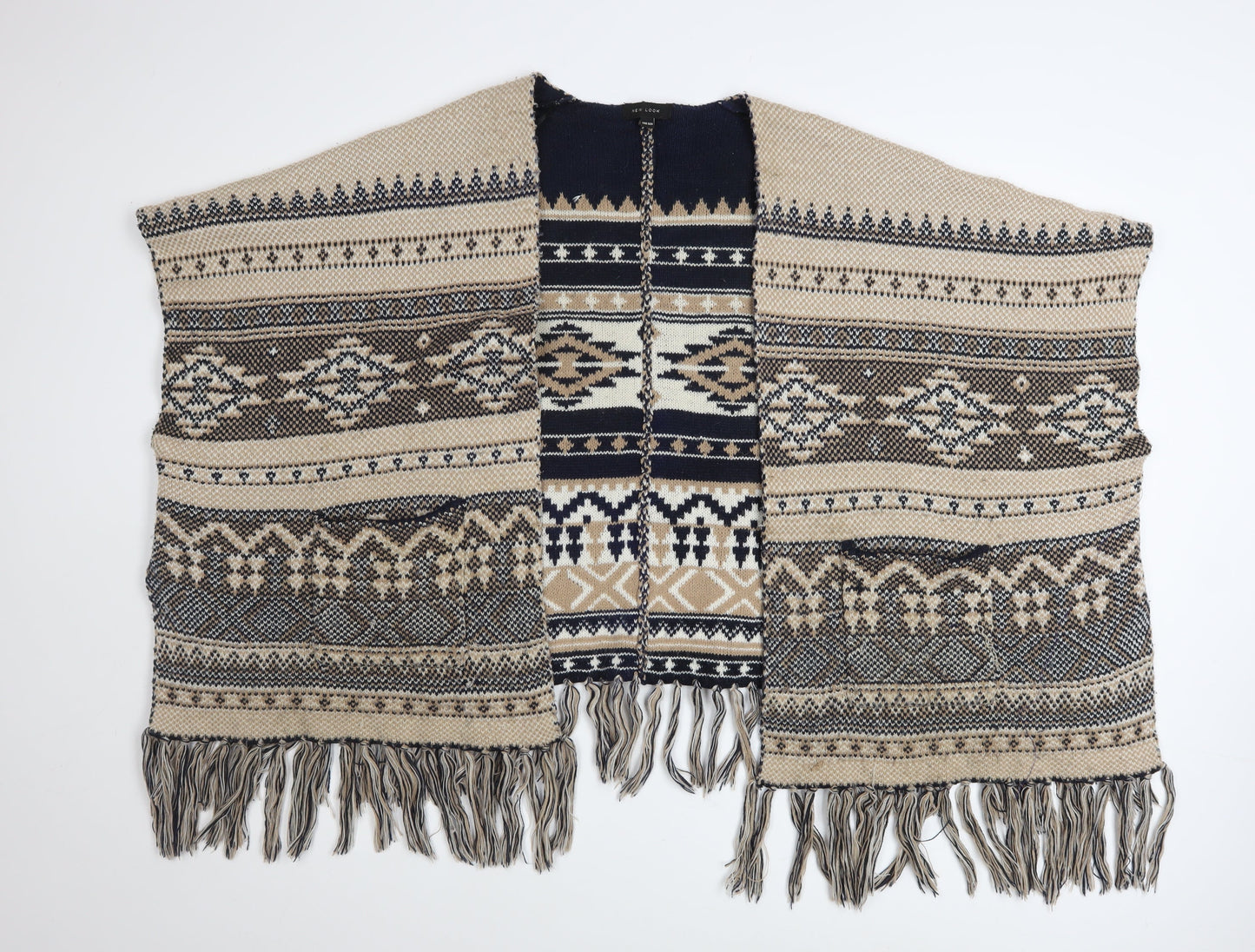 New Look Women’s Beige Bohemian Chunky Knit Cape One Size Acrylic