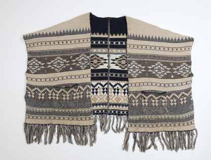 New Look Women’s Beige Bohemian Chunky Knit Cape One Size Acrylic