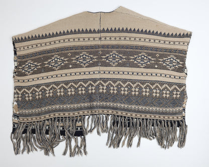 New Look Women’s Beige Bohemian Chunky Knit Cape One Size Acrylic