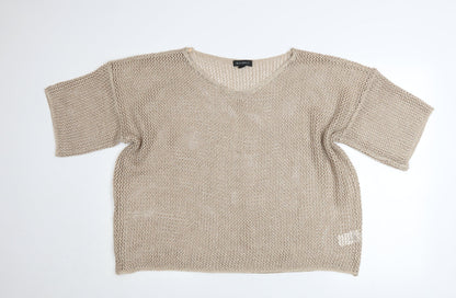 Womens UK Size One Size Blue Vanilla Beige Cropped Blouse