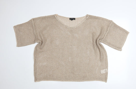 Womens UK Size One Size Blue Vanilla Beige Cropped Blouse