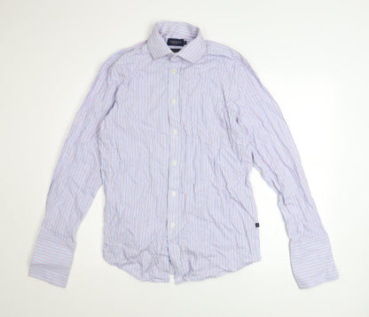 Osborne Men's Blue Striped Classic Fit Cotton Long Sleeve Shirt 15in