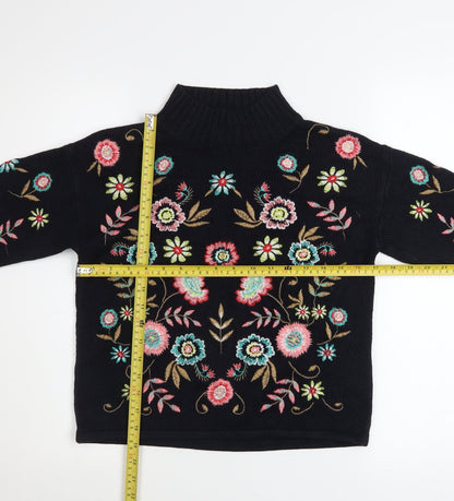 Tu Woman Black Floral Embroidered High Neck Jumper Size 8