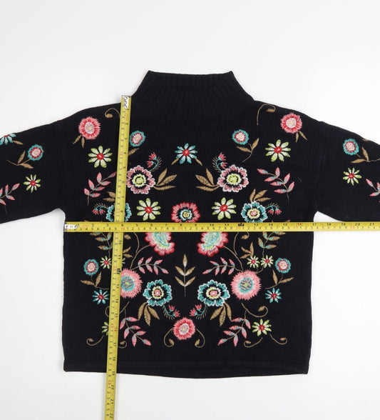Tu Woman Black Floral Embroidered High Neck Jumper Size 8