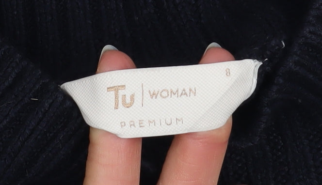 Tu Woman Black Floral Embroidered High Neck Jumper Size 8