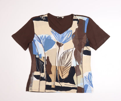 Womens UK Size L BASSINI Brown Basic T-Shirt