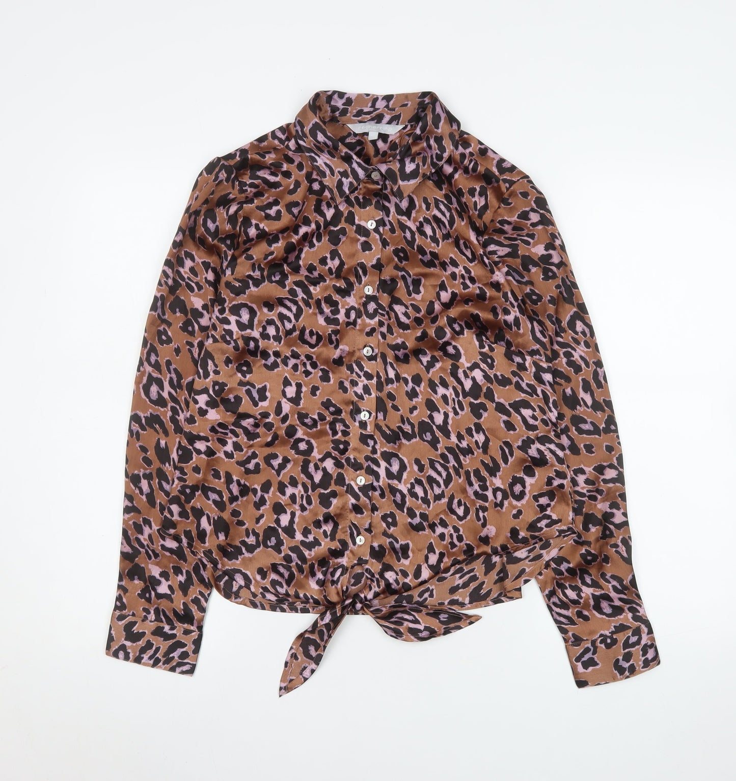 Womens UK Size 12 Red Herring Brown Basic Button-Up