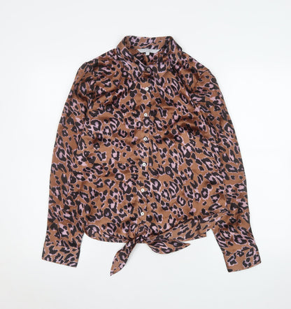 Womens UK Size 12 Red Herring Brown Basic Button-Up