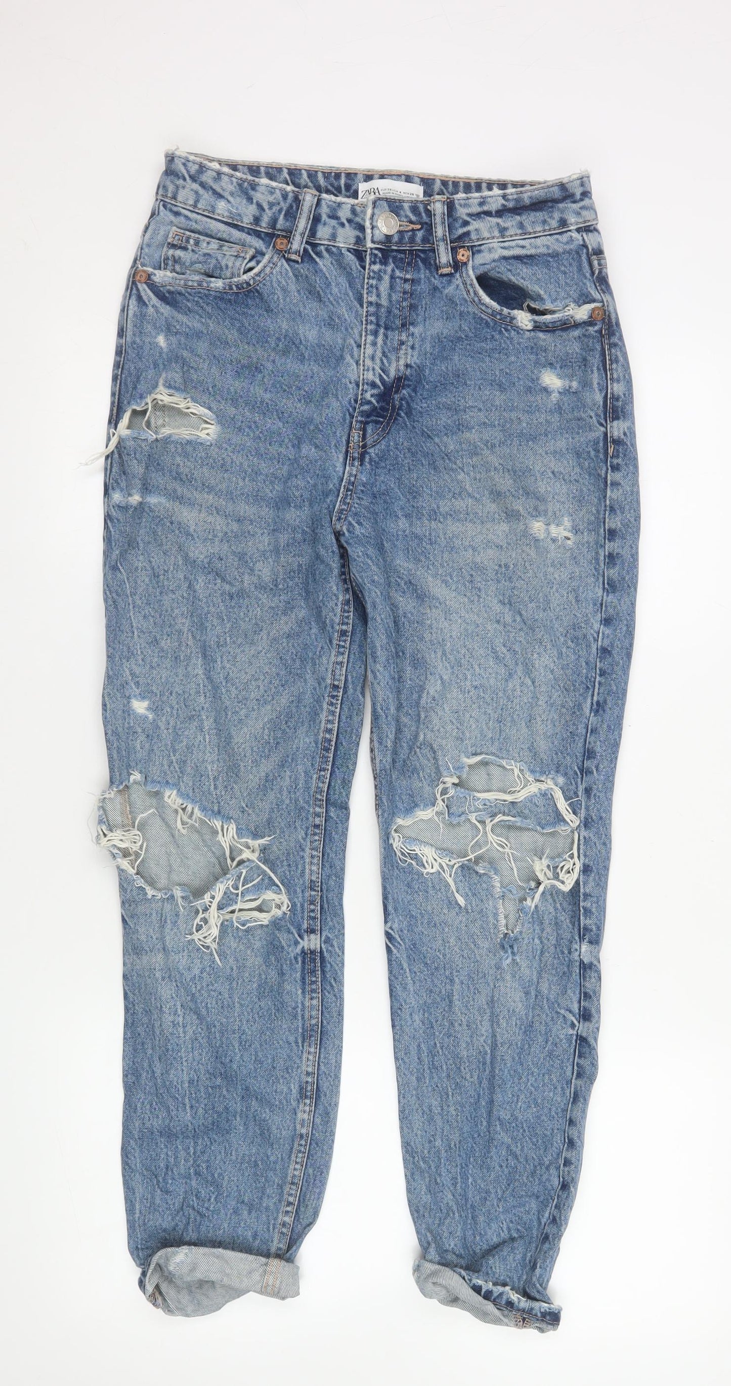 Womens UK Size 8 Zara Relaxed Fit Boyfriend Blue Jeans