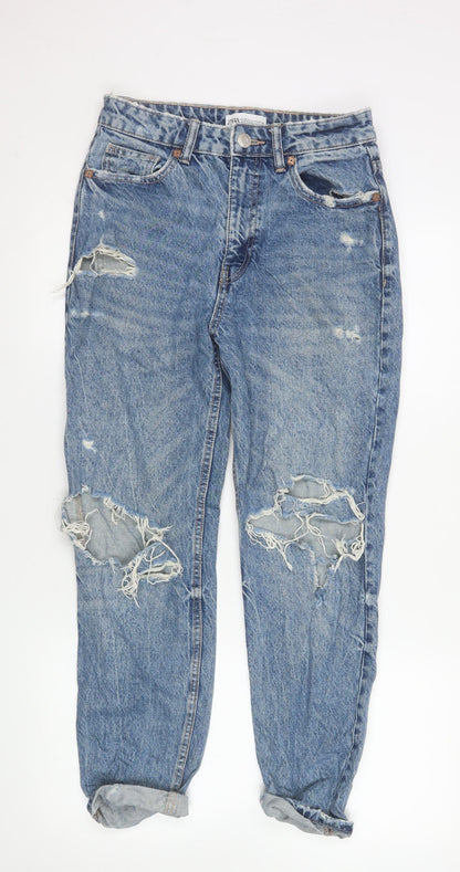 Womens UK Size 8 Zara Relaxed Fit Boyfriend Blue Jeans
