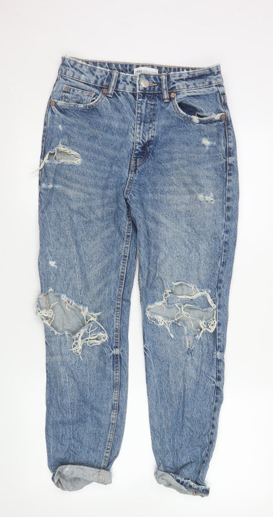 Womens UK Size 8 Zara Relaxed Fit Boyfriend Blue Jeans