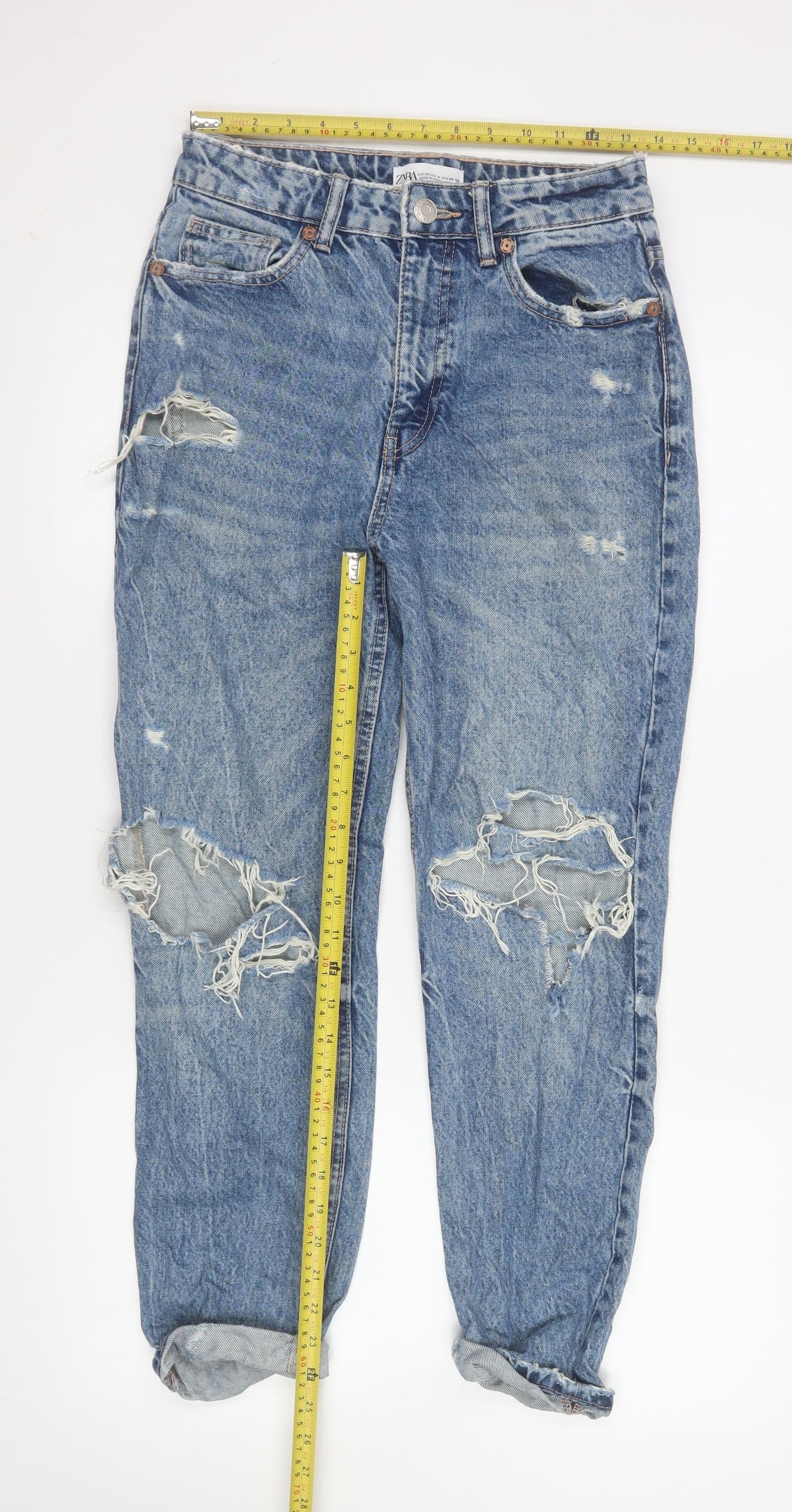 Womens UK Size 8 Zara Relaxed Fit Boyfriend Blue Jeans