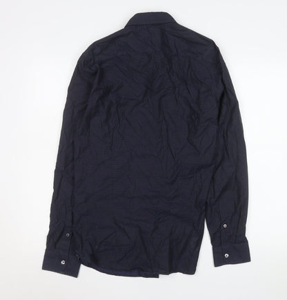 Ted Baker Men's Blue Geometric Slim Fit Cotton Long Sleeve Shirt M