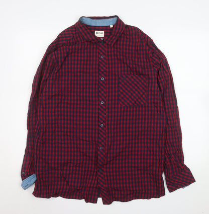 Mustang Men's Red Check Cotton Long Sleeve Button-Up Shirt L