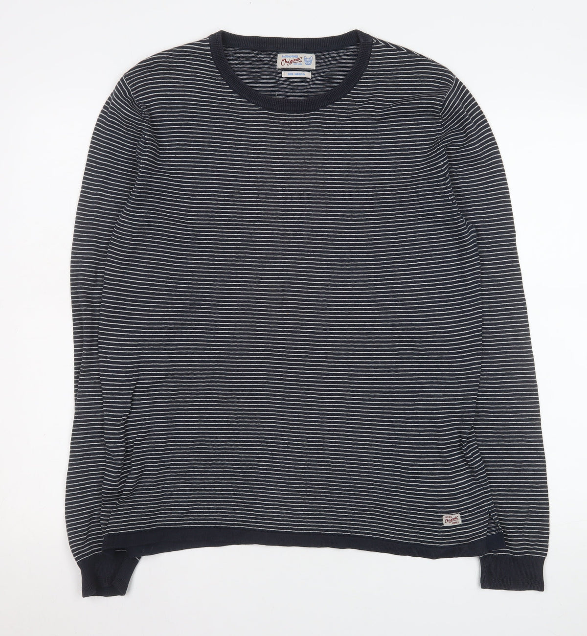 Jack & Jones Men’s Blue Striped Long Sleeve Cotton Top Medium