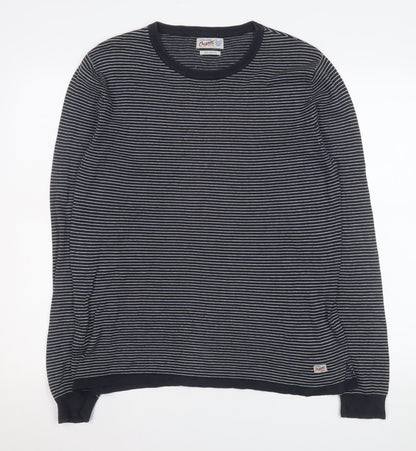 Jack & Jones Men’s Blue Striped Long Sleeve Cotton Top Medium
