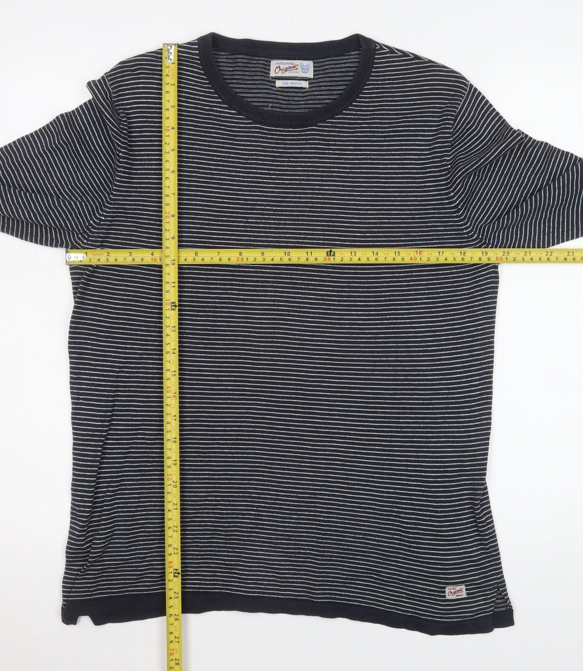 Jack & Jones Men’s Blue Striped Long Sleeve Cotton Top Medium