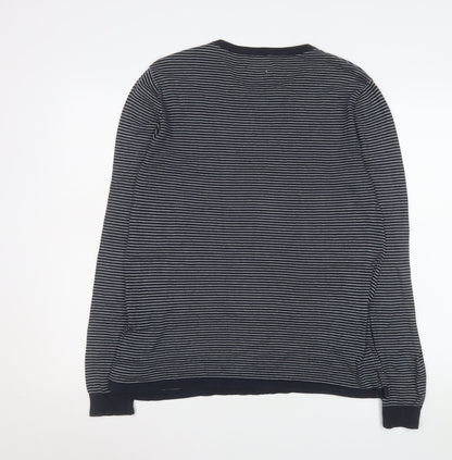 Jack & Jones Men’s Blue Striped Long Sleeve Cotton Top Medium