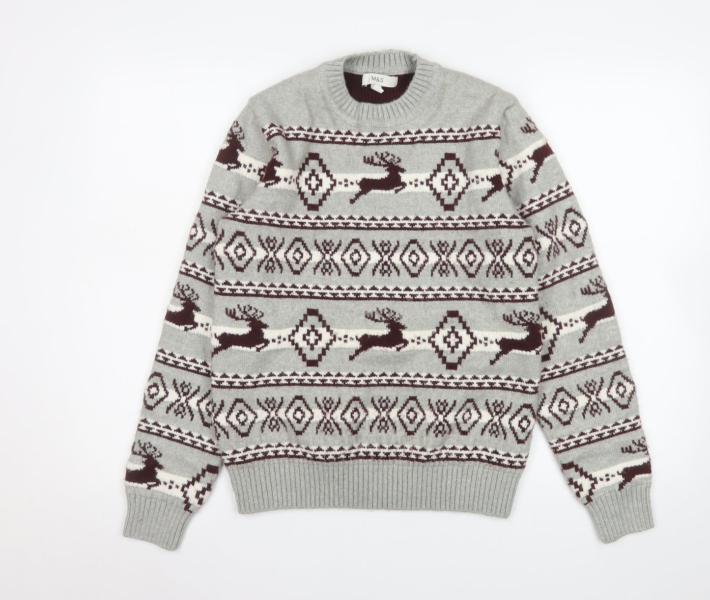Mens UK Size S Marks and Spencer Grey Pullover Jumper