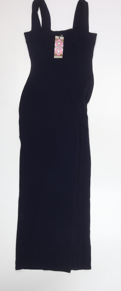 Boohoo Women Black Size 10 Long Bodycon Sleeveless Stretch Dress
