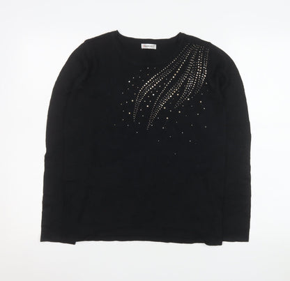 Damart Women's Black Long Sleeve Rhinestone Jersey Top Size 10/12