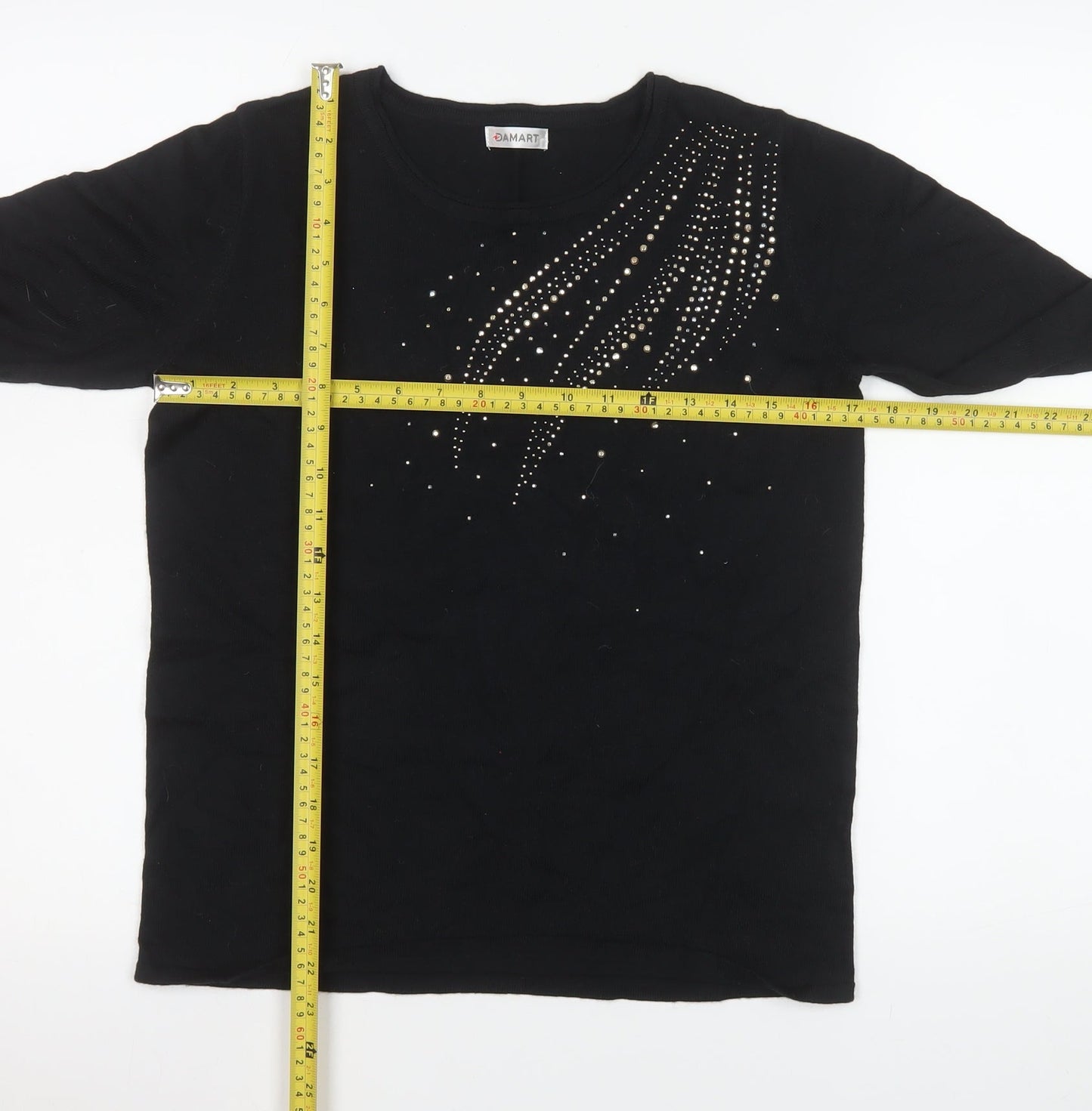 Damart Women's Black Long Sleeve Rhinestone Jersey Top Size 10/12