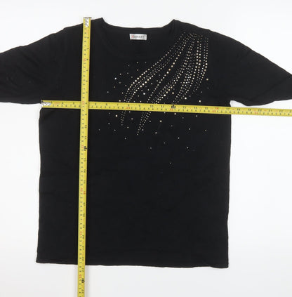 Damart Women's Black Long Sleeve Rhinestone Jersey Top Size 10/12