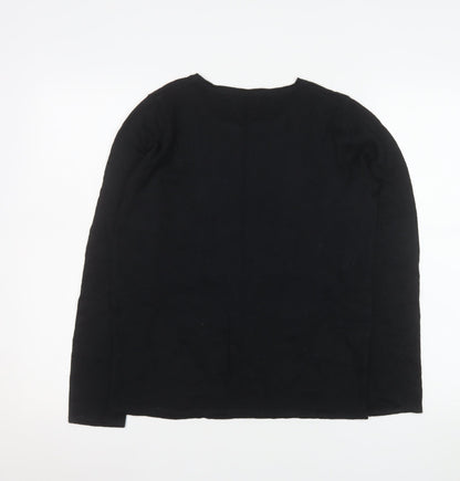 Damart Women's Black Long Sleeve Rhinestone Jersey Top Size 10/12