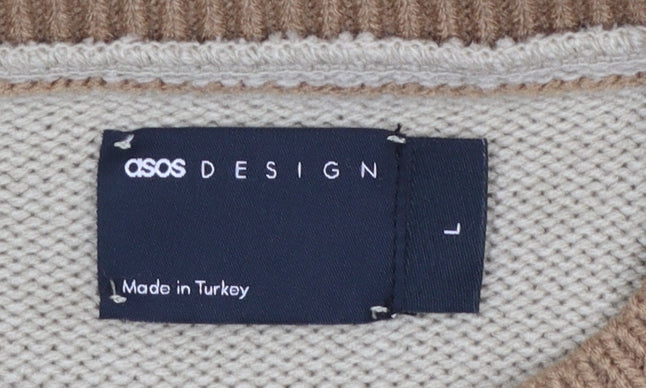 Mens UK Size L ASOS DESIGN Beige Pullover Jumper