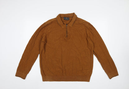Mens UK Size 2XL Marks and Spencer Brown Full Zip Jumper
