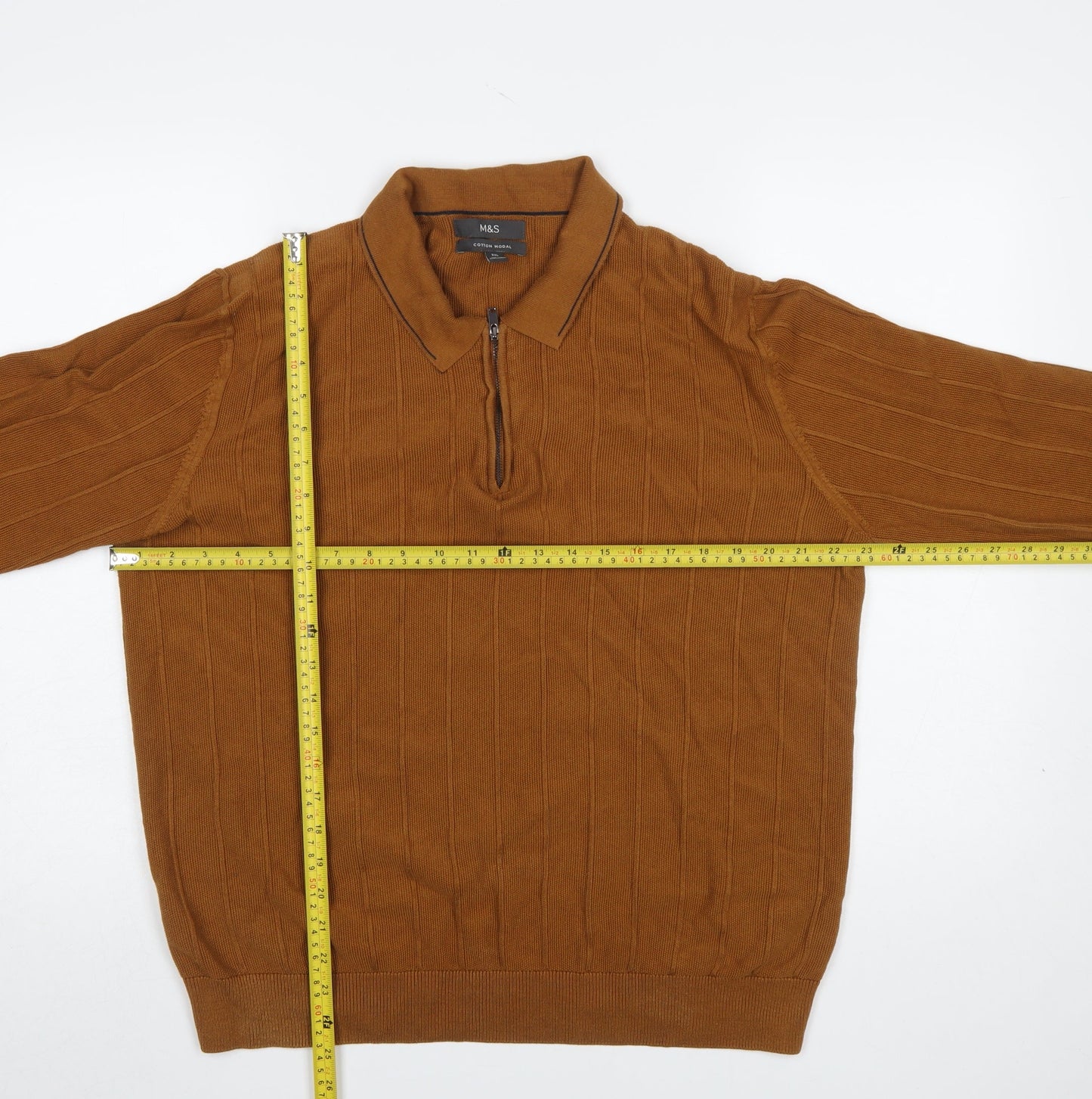 Mens UK Size 2XL Marks and Spencer Brown Full Zip Jumper