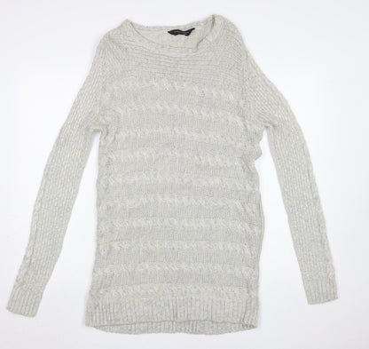 Dorothy Perkins Women Grey Cable Knit Long Sleeve Jumper UK 10
