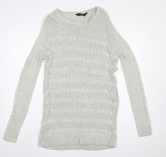Dorothy Perkins Women Grey Cable Knit Long Sleeve Jumper UK 10