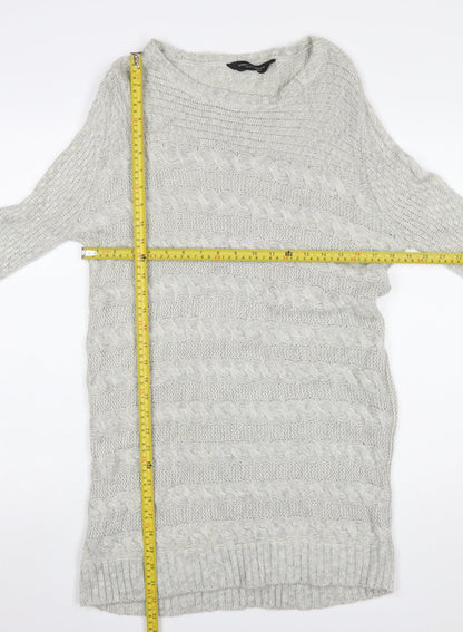 Dorothy Perkins Women Grey Cable Knit Long Sleeve Jumper UK 10
