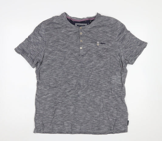 Ted Baker Men's Grey Henley Short Sleeve Cotton T-Shirt Size 6 XL