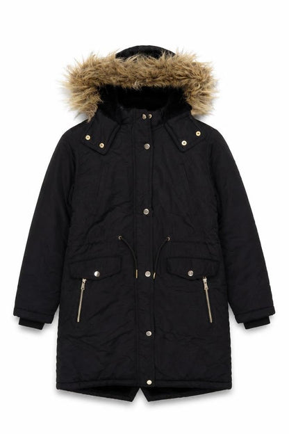 Next Girls Black Faux Fur Hooded Parka Coat 10 Years Winter Jacket
