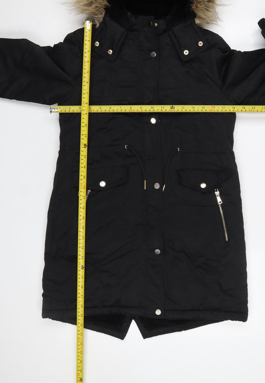 Next Girls Black Faux Fur Hooded Parka Coat 10 Years Winter Jacket