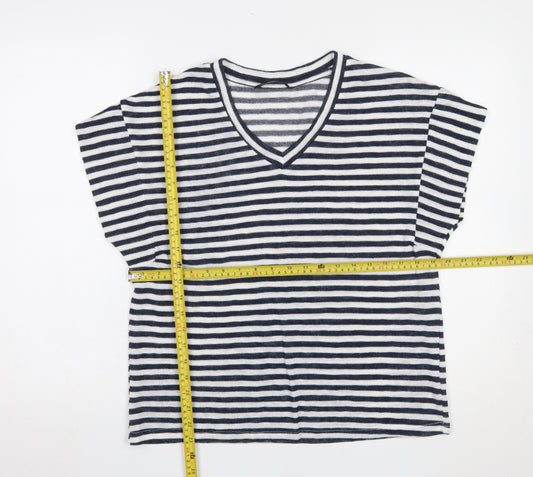 Dunnes Women Navy Striped V-Neck Short Sleeve T-Shirt Size 12