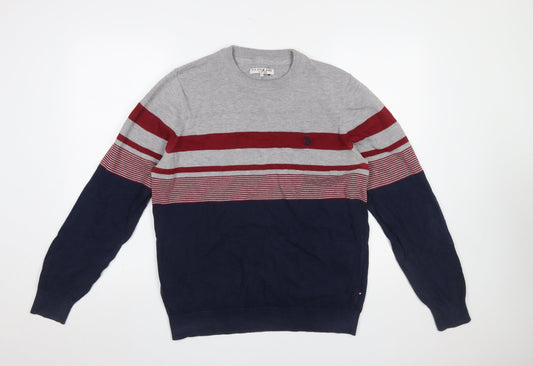 U.S. Polo Assn. Men's Blue Striped Cotton Crew Neck Jumper M