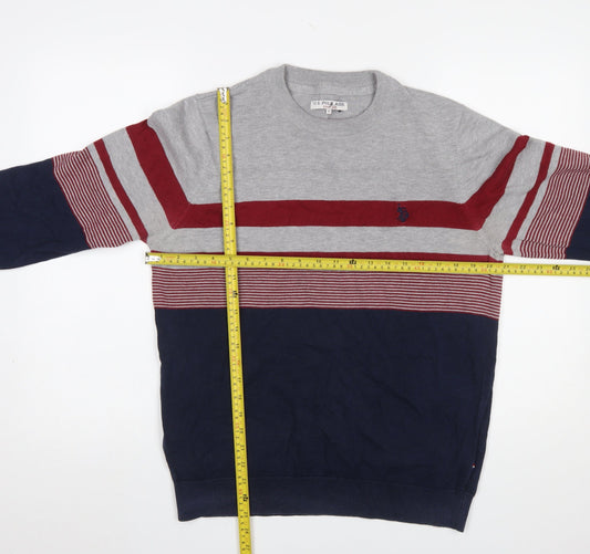 U.S. Polo Assn. Men's Blue Striped Cotton Crew Neck Jumper M