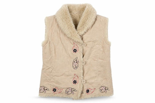 Debenhams Girls Beige Faux Suede Embroidered Faux Fur Waistcoat 7 Years