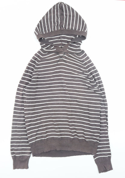 Topman Men’s Brown Striped Cotton Hooded Pullover Jumper Size S