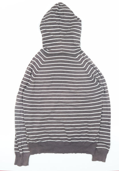 Topman Men’s Brown Striped Cotton Hooded Pullover Jumper Size S