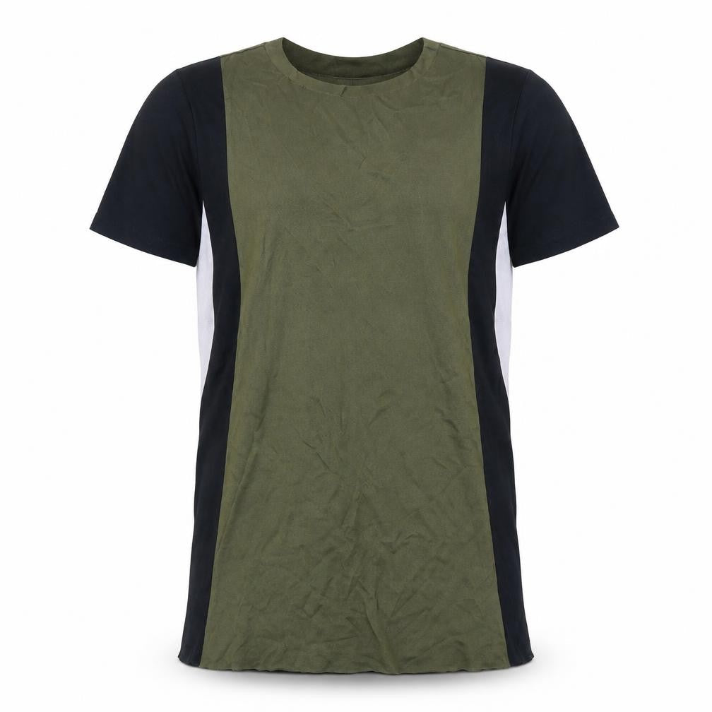 Front view of Zara Trafaluc unisex green black colourblock crew neck t-shirt s
