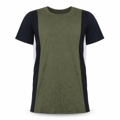 Front view of Zara Trafaluc unisex green black colourblock crew neck t-shirt s