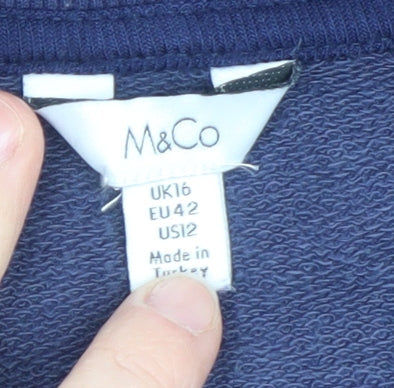 Womens UK Size 16 M&Co Blue Pullover Sweatshirt