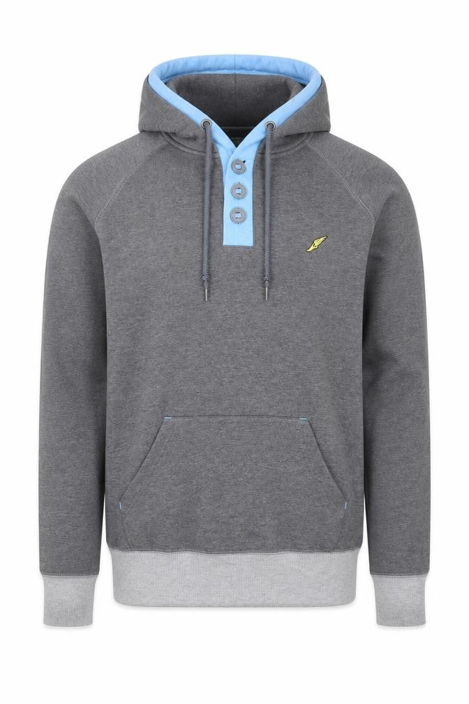 Mens UK Size L Brookhaven Grey Henley Hoodie