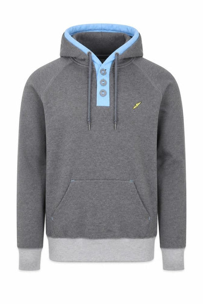 Mens UK Size L Brookhaven Grey Henley Hoodie
